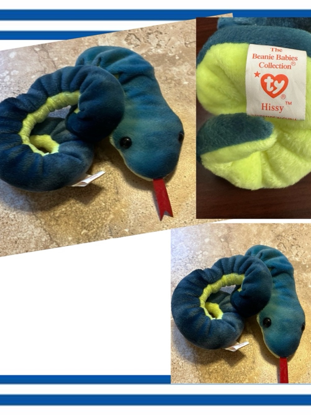 Ty Hissy Plush Snake in Teal Blue and Neon Lime